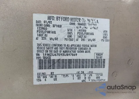 2002 Ford Explorer Sport Trac z USA, uszkodzony, nr VIN 1FMZU67E92UB97869